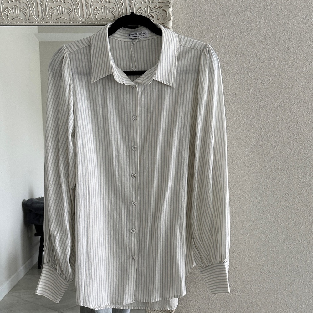 Charlie Holiday White and Gray Striped Button Down Shirt